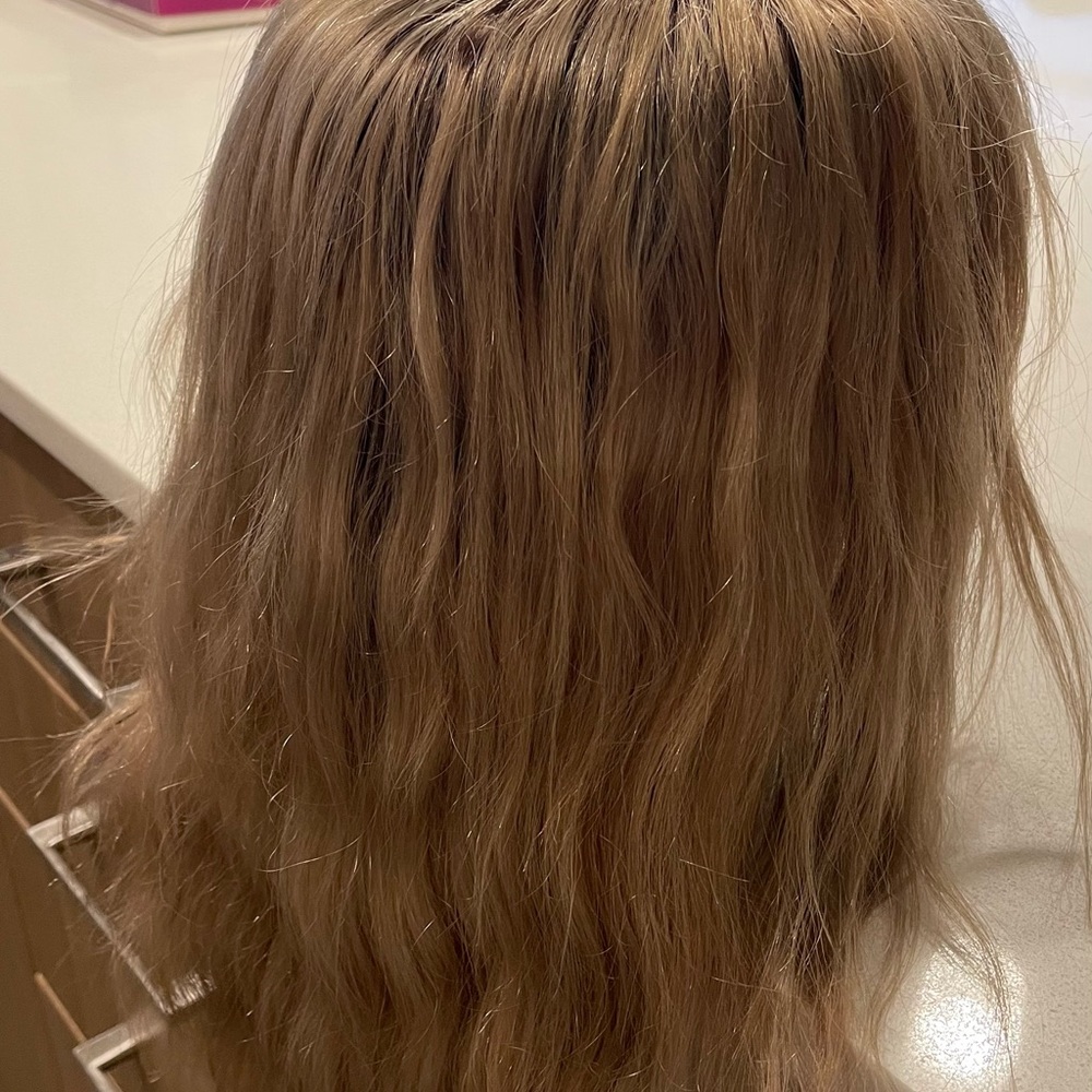 12” Blonde Wig custom wig - Naturally wavy, looks good straightened (Human Hair)